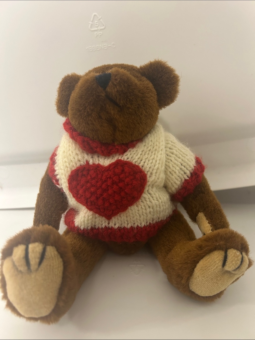 Ty Vintage Brown Teddy Bear with Cream Sweater and Red Heart